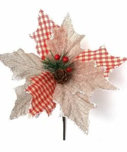 Wholesale 😀 Hobbycraft Jute And Check Flower With Pinecone 26cm 🌟