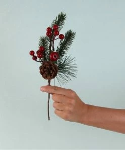 Alternative view of Brand new 😍 Hobbycraft Red Berries And Fir Cone Pick 26cm ✨