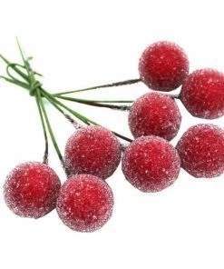 Alternative view of Cheap 🥰 Hobbycraft Frosted Red Berry Picks 8 Pieces 🎁