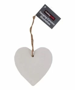 Deals ⌛ Hobbycraft Unglazed Ceramic Hanging Heart Decoration 11cm 😍