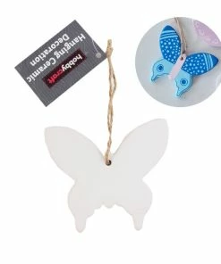 Cheapest 🛒 Hobbycraft Unglazed Ceramic Hanging Butterfly Decoration 9.5cm 🌟