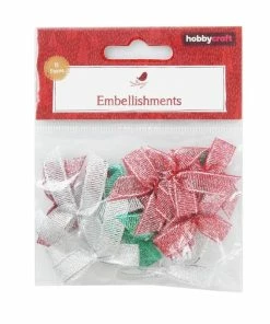 New ✔️ Hobbycraft Assorted Festive Mini Bows 15 Pack 🛒 -Hobbycraft Shop 658426 1000 4 Festive Ribbon Bows Red Green Silver