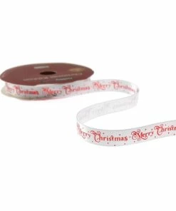 Alternative view of New 🤩 Hobbycraft Red And White Merry 🎄 Christmas Ribbon 10mm X 2m 😍