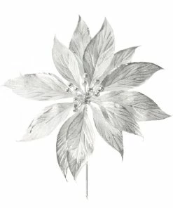 Outlet ๐ Hobbycraft Silver Poinsettia Pick 28cm โจ